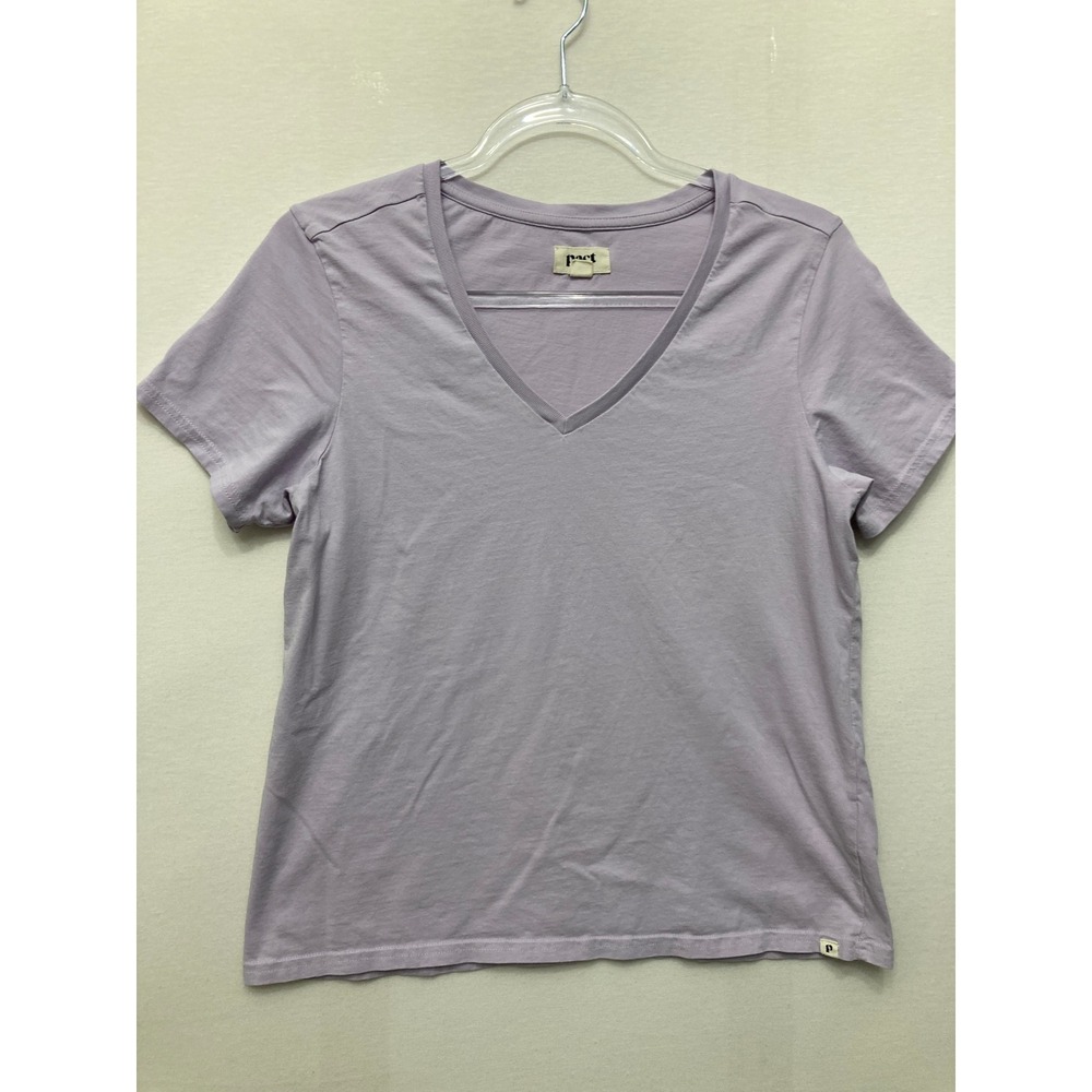 Pact V-Neck T-Shirt Medium Lavender Organic Cotton Short Sleeve Tee